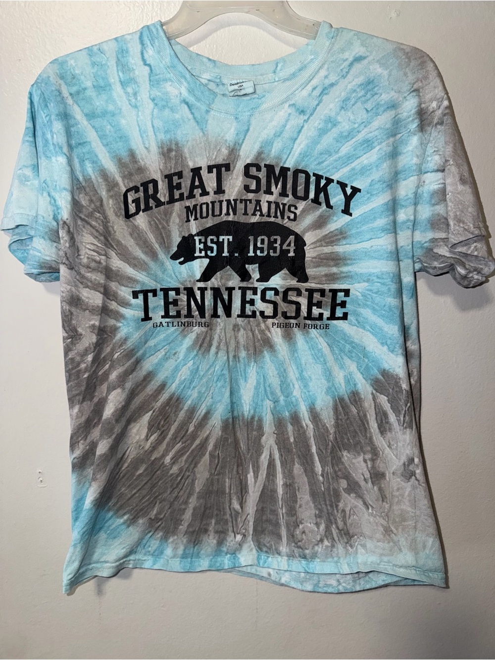 Great Smoky Mountains Tennessee Tie-Dye Graphic T-Shirt - Blue & Gray